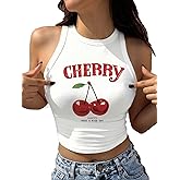 SHENHE Women's Y2k Cherry Tank Top Crew Neck Graphic Fitted Sleeveless Crop Tank Shirt