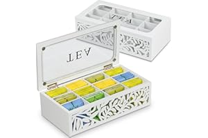handrong Tea Box Organizer,Wood Tea Organizers and Storage,12 Compartments Teas Bag Organizers,Teas Bag Holder Organizer,Wooden Storage Box for Countertop Kitchen Cabinet Pantry