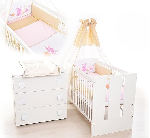 13Tlg. Kinderzimmer Babyzimmer 'Hase'- Wickelkommode, Babybett, voll Ausstattung