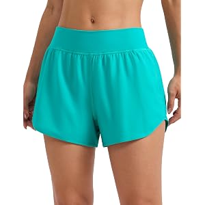 CRZ YOGA Mid Waisted Running Shorts 3" | Mesh Liner, Quick Dry, Lightweight, Flat Waist, A Zip Pocket, for Women