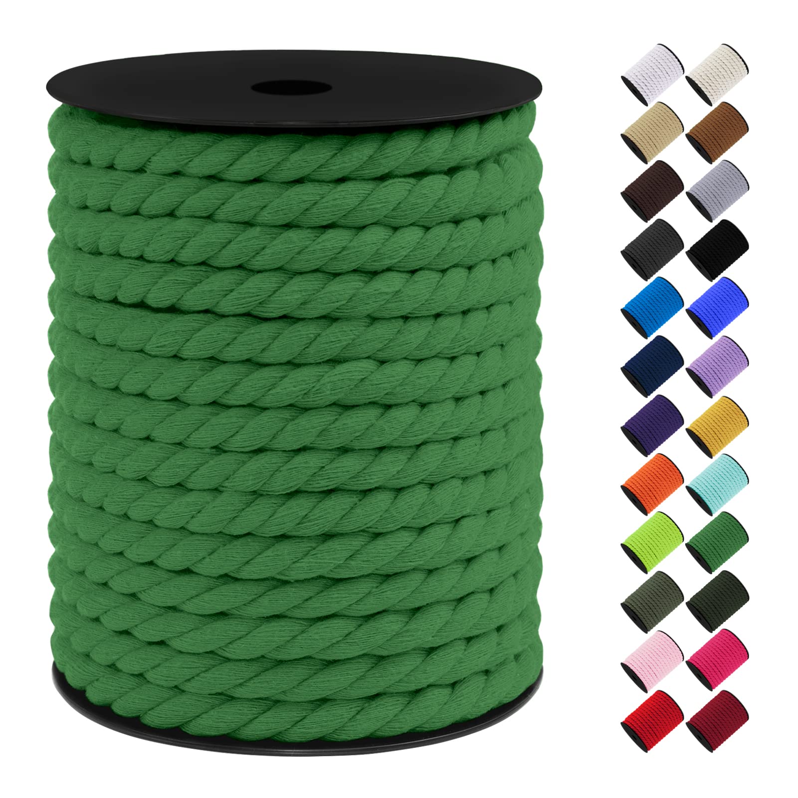 LEREATI 10mm Macrame Cord, 75 Feet Thick Macrame Rope Yarn Natural Cotton Cord Macrame String, Soft Craft Rope for Wall Hanging, Plant Hangers, Garden, DIY Crafting Decoration (Grass Green)