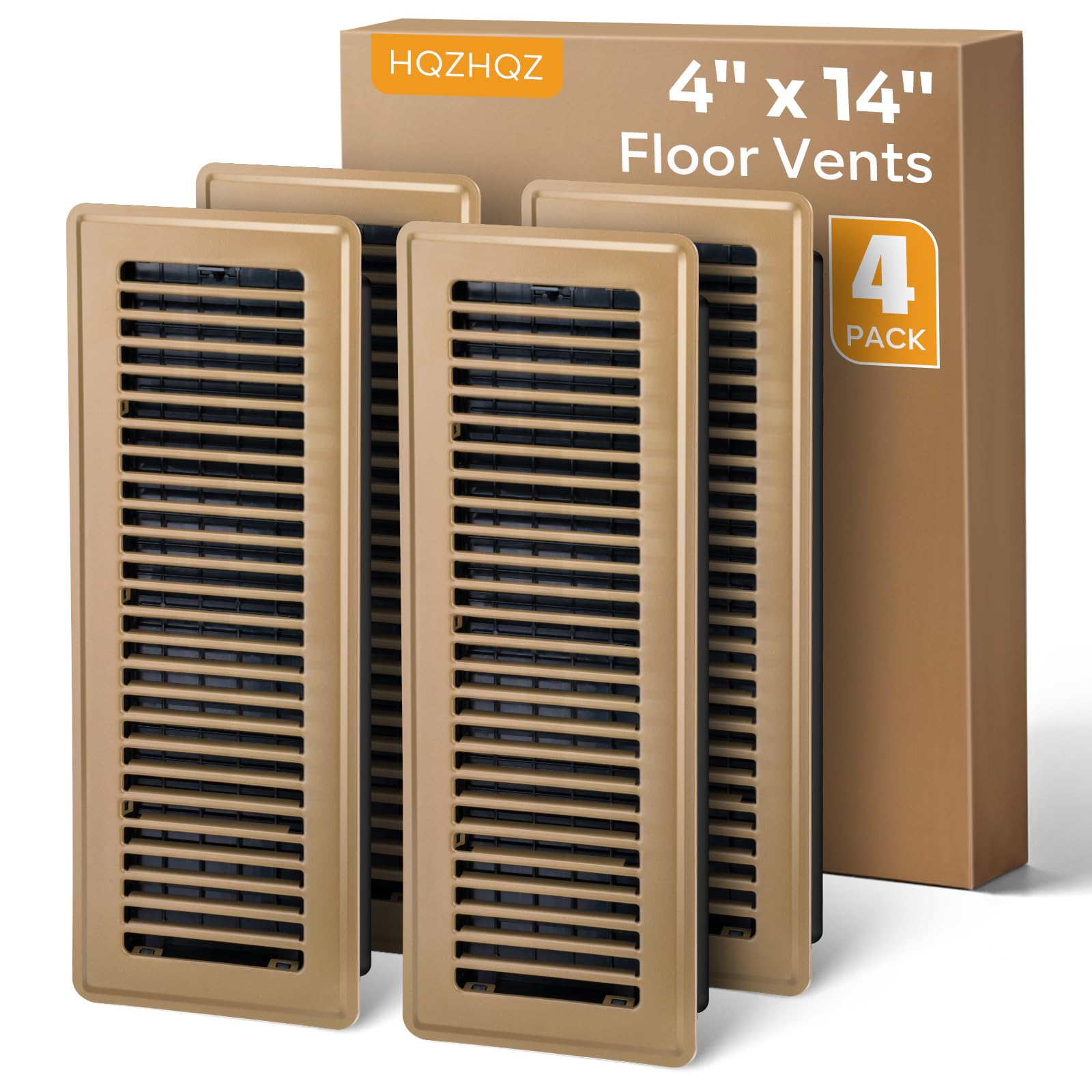 Photo 1 of 4x14 Floor Register, Floor Vent Covers, Heavy Duty Steel Walkable Floor Vent, Easy Adjust Air Supply Lever, Vent Covers for Home Floor, Air Vent Covers 4 Pack Brown