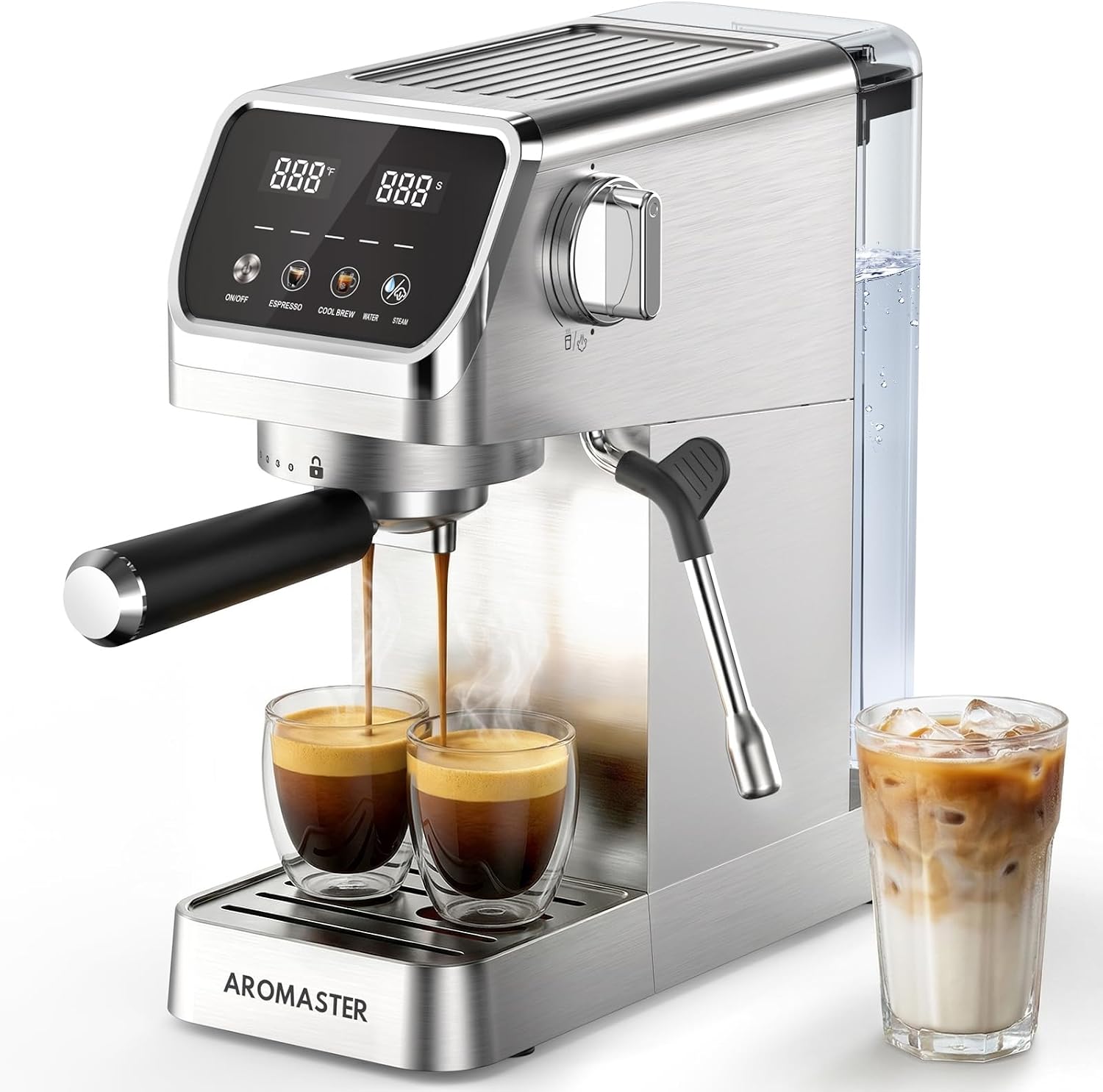 Aromaster Espresso Machine 20 Bar with Milk Frother, Easy to Use Compact Espresso Maker with Touchscreen, Fast Heat 1400W for Latte & Cappuccino, Stainless Steel Coffee Machine for Home & Office