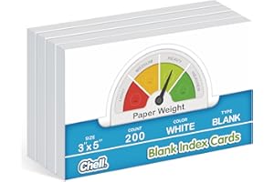 Chell 200 Count Blank Index Cards 3x5 Inch Heavyweight, No Bleed-Through, Double Side Unlined, 74 lb. Cover Weight, White