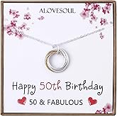 ALoveSoul 50th Birthday Gifts for Women - Sterling Silver 5 Circle intertwined Necklace for Her 5 Decade 50 Years Old Jewelry Presents
