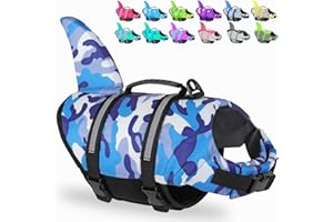 Fragralley Dog Life Jacket Shark Camo Dog Swimming Vest Reflective Lightweight Dog Safety Vest with Superior Buoyancy & Rescue Handle for Small Medium Large Dogs, Swim, Pool, Beach, Boating