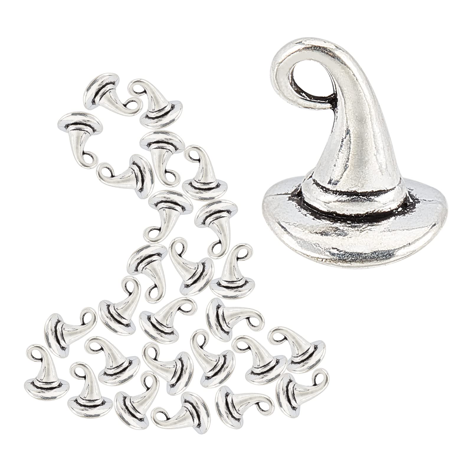 SUNNYCLUE 1 Box 60Pcs Witch Hat Charms Wizard Hat Charms Halloween Pendant Tibetan Style Sorting Wizard for DIY jewellery Making Earrings Bracelets Necklace Decor