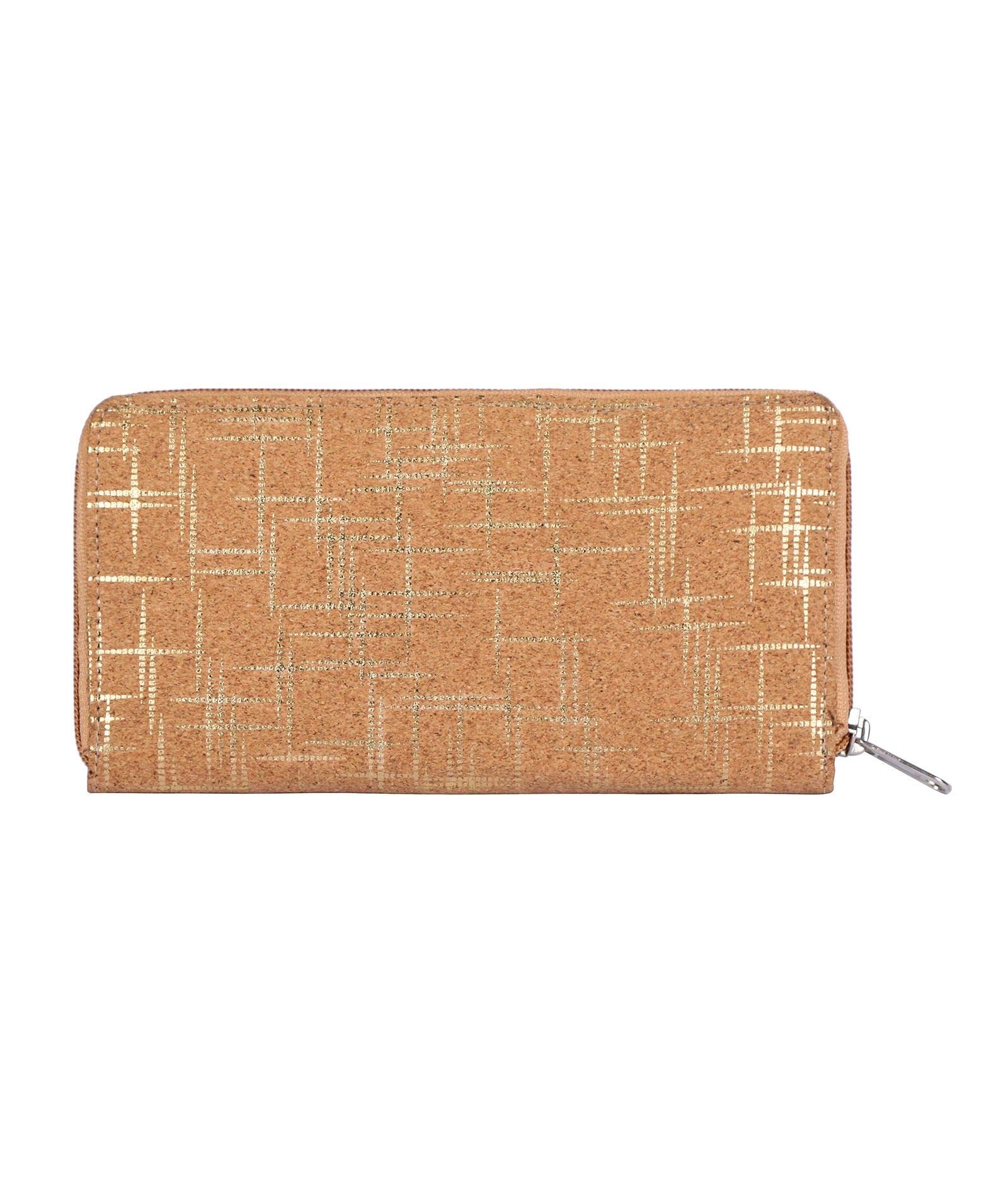 Hudson & James Ladies Designer Cork Vegan RFID Blocking Shield Compact Card Holder Wallet Purse Multi Card Women Clutch Wallet with Phone Pocket (Cork with Golden Accents)