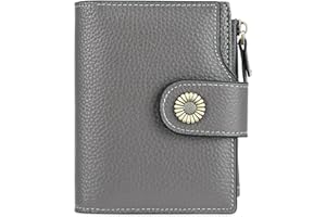 Falan Mule Women's Compact Leather Wallet, Dark Grey, Includes RFID Blocking, Coin Pouch, Card Holders