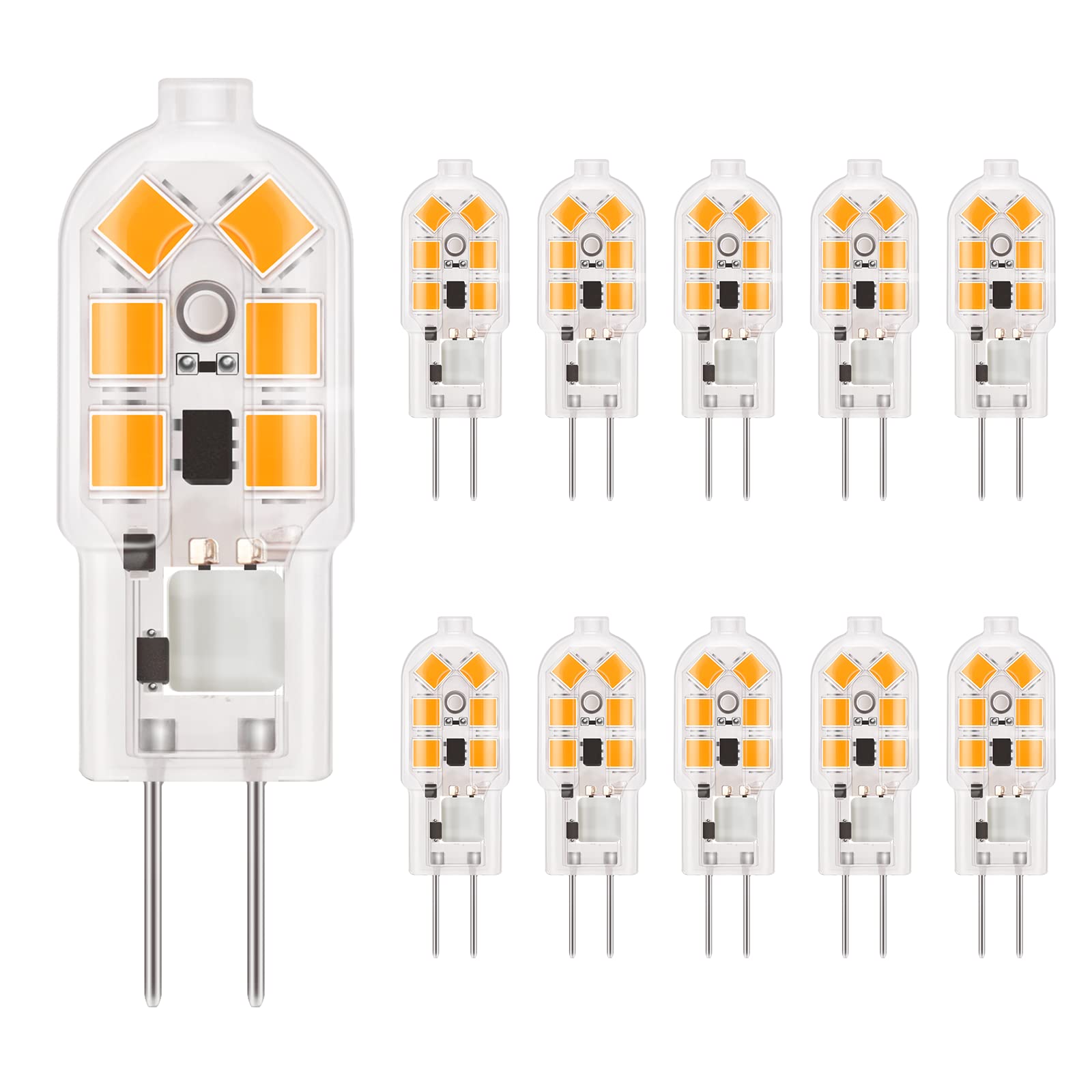 DiCUNO G4 LED Light Bulbs, 1.5W 12V 20W Halogen, 140LM, Warm White 2700K, CRI98, G4 Mini Capsule Non-dimmable Bulbs for Home Lighting, 10 Packs