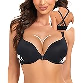 Upushall Women's Push Up Racerback Bra Front Closure Thick Padded Seamless Criss-Cross Back Underwire Bra Add Two Cup