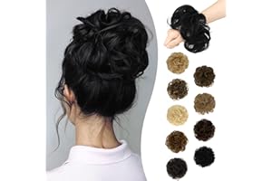 RUWISS Messy Bun Hair Piece Human Hair Messy Rose Hair Buns Hairpiece for Women Real Updo Extension Ponytail (Natural Black)