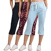 Real Essentials 3 Pack: Women's Capri Open Bottom Sweatpants - Casual Lounge Athletic Workout Yoga Pants with Pockets (Plus)