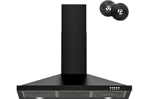 FIREGAS Black Range Hood 36 inch with Ducted Convertible Ductless, Kitchen Wall Mount Chimney-Style Over Stove Vent, 3 Speed Exhaust Fan, LED Lights