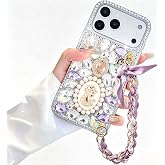 Poowear Compatible with iPhone 17 Pro Max Glitter Bling Case, Cute Luxury 3D Crystal Queen Rhinestone Full Diamond with Silk Scarf Wristband Chain Women Case Cover for iPhone 17 Pro Max 6.9"