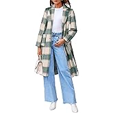 Simplee Womens Wool Blend Trench Coat Winter Plaid Shacket Jacket Casual Fall Tartan Coats Lapel Clothing with Pockets