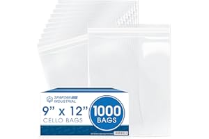 Spartan Industrial - 9" X 12" (1000 Count) Crystal Clear Resealable Cello Poly Bags for Packaging, Clothing & T Shirts - Self