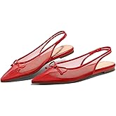 Coutgo Womens Slingback Flats Bow Closed Pointed Toe Mesh Ballet Flats Low Heel Sandals Dress Shoes