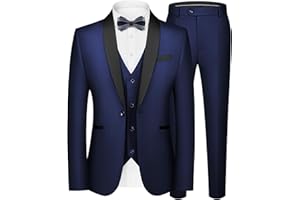 WEEN CHARM Mens Suit Slim Fit Tuxedo 3 Piece One Button Shawl Lapel Blazer Jacket Vest Pants Set for Prom Party