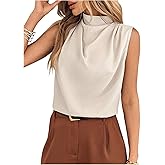 SHENHE Women's Mock Neck Sleeveless Ruched Blouse Dressy Casual Business Work Draped Top