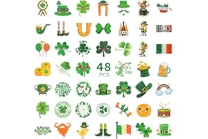 AWINMAY 48pcs St Patricks Day Glitter Styles Temporary Tattoos,Clover Gold Coin Luck Hat Expression Tattoos Sticker St Patrick's Day Kiss Me I'm Irish Party | Holiday Party Accessories Arts and Crafts,8 sheet