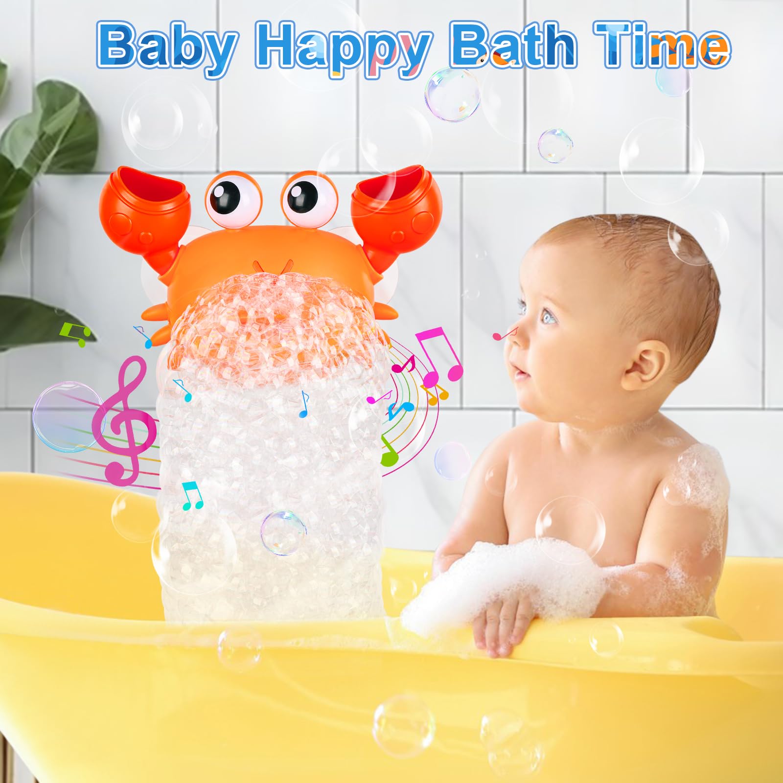 【2024 Upgrade】Crab Bubble Bath Toys, USB Rechargeable Baby Bath Bubble ...