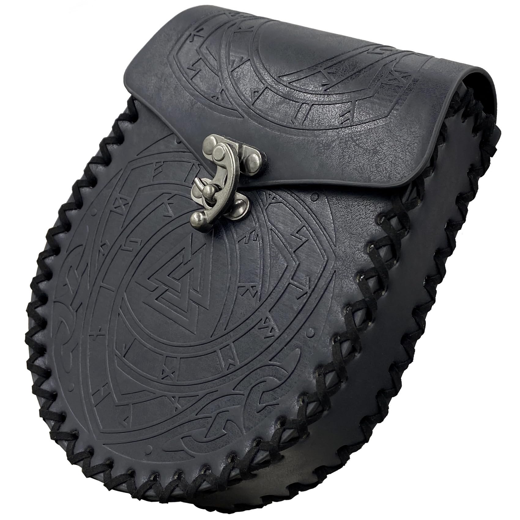 Viking Embossed Belt Bag,Black Medieval Faux Leather Side Pack,Vintage Portable Belt Pouch,Renaissance Coin Bag for LARP Ren Faire