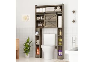 Nasonet Over The Toilet Storage Cabinet, 32.5''W Over Toilet Storage with Sliding Barn Door, Freestanding Over Toilet Storage Shelf, Bathroom Storage Cabinet Organizer, Grey