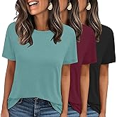 LOOKFACE 3 Pack Womens Basic T Shirts Summer Tops 2026 Short Sleeve Tees Comfy Casual Vacation Clothes