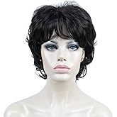 Aimole Synthetic Wigs Women's Curly Ends Short Fiber Wig With Layered Bangs (4 Dark Brown)
