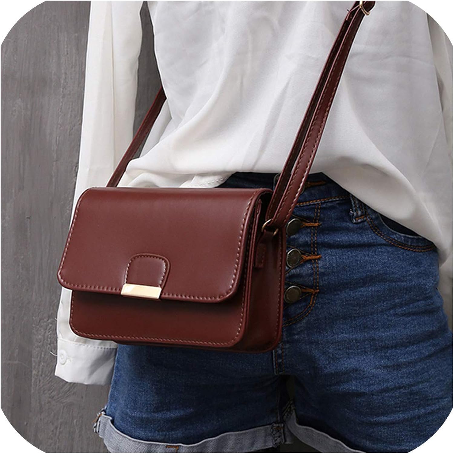 Simple Flap Shoulder PU Leather Bags Women Girls Pure Color Mini Messenger Chest Bag Cross body Handbags