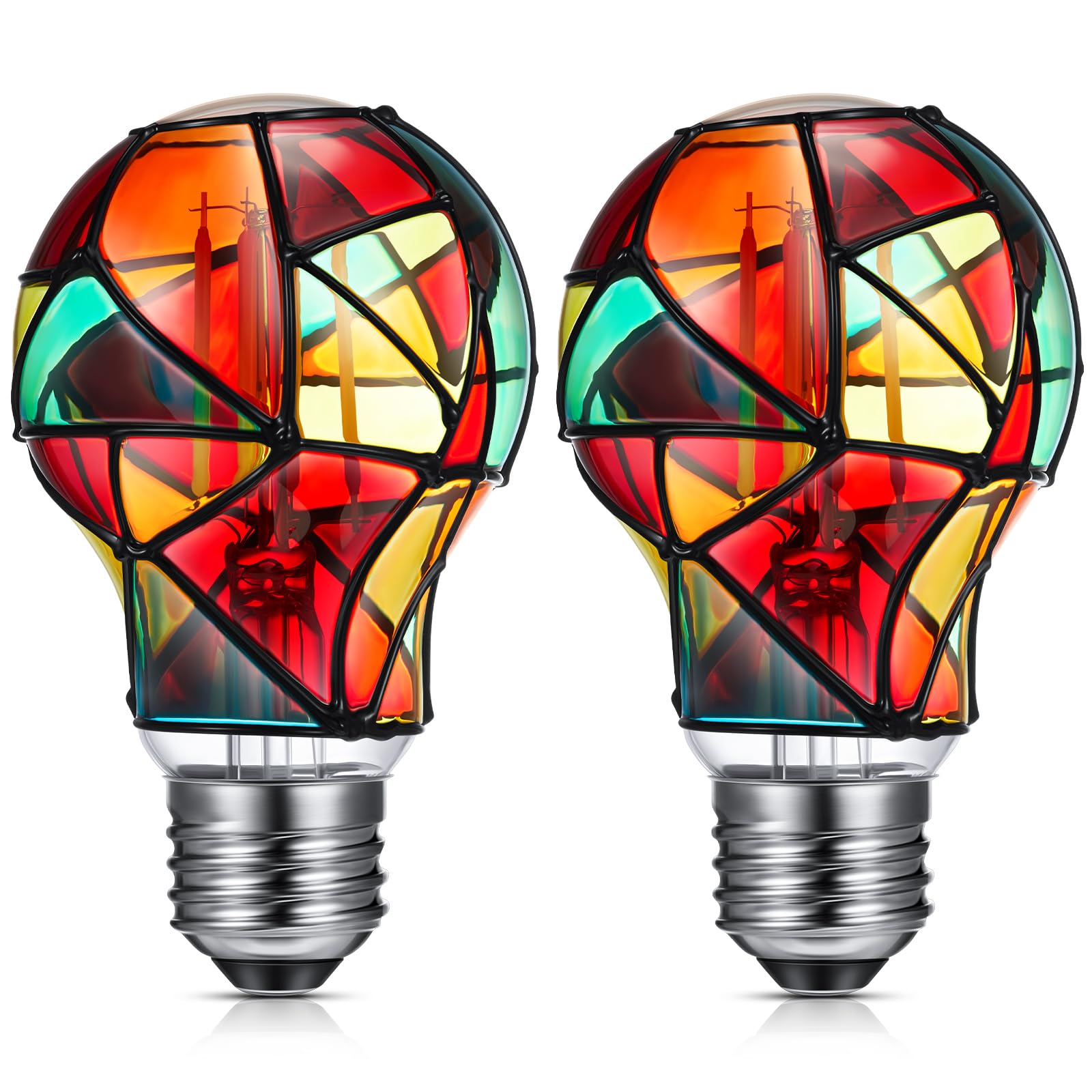Photo 1 of Baquler 2 Pcs Stained Glass LED Light Bulb E26 Base Colorful Lightbulb 120V Flickering Lightbulb Bulbs for Christmas Xmas Home Balcony Garden Party Decoration (A60)