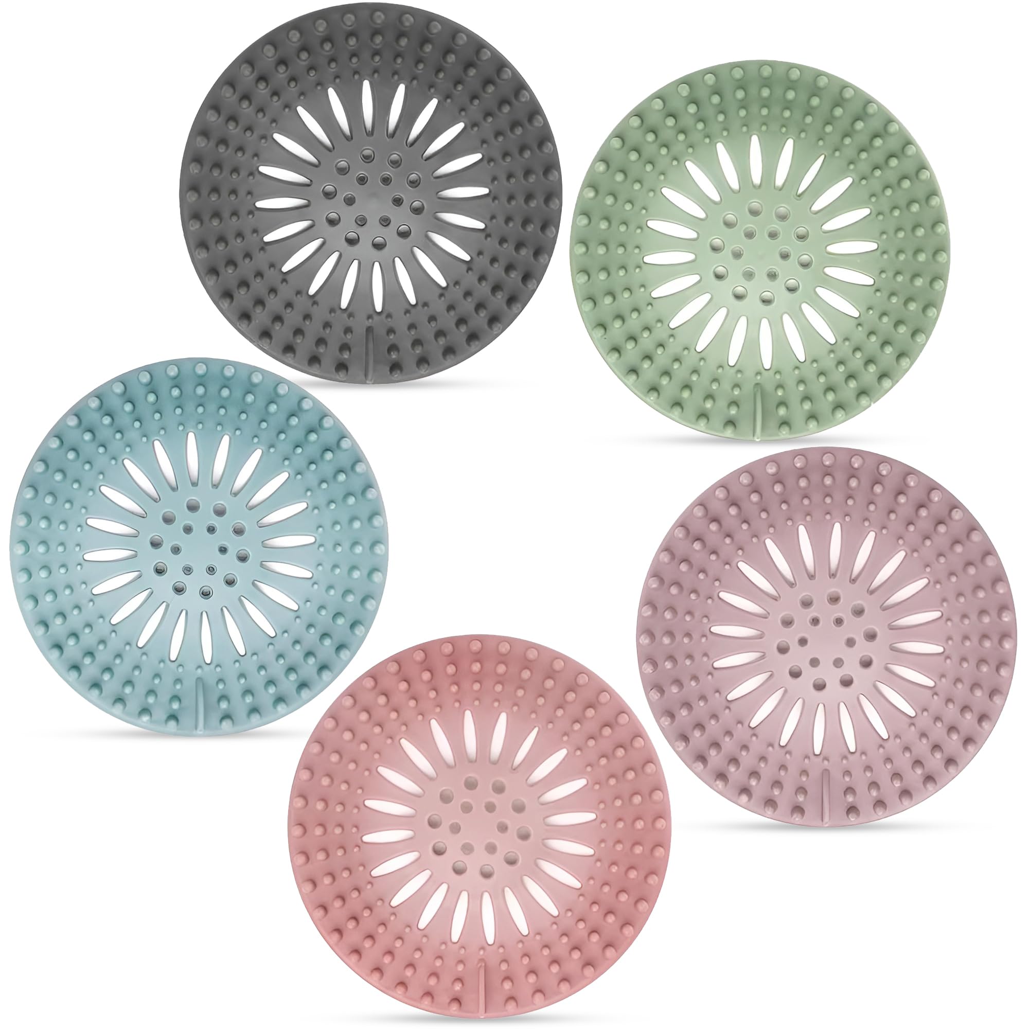 5 Pcs Drain Hair Catcher, Durable Silicone Hair Stopper for Shower Drain Cover Bath Tub, Drain Strainer to Catch Hair Easy to Install and Clean Suit for Bathtub Kitchen Sink Shower Floor
