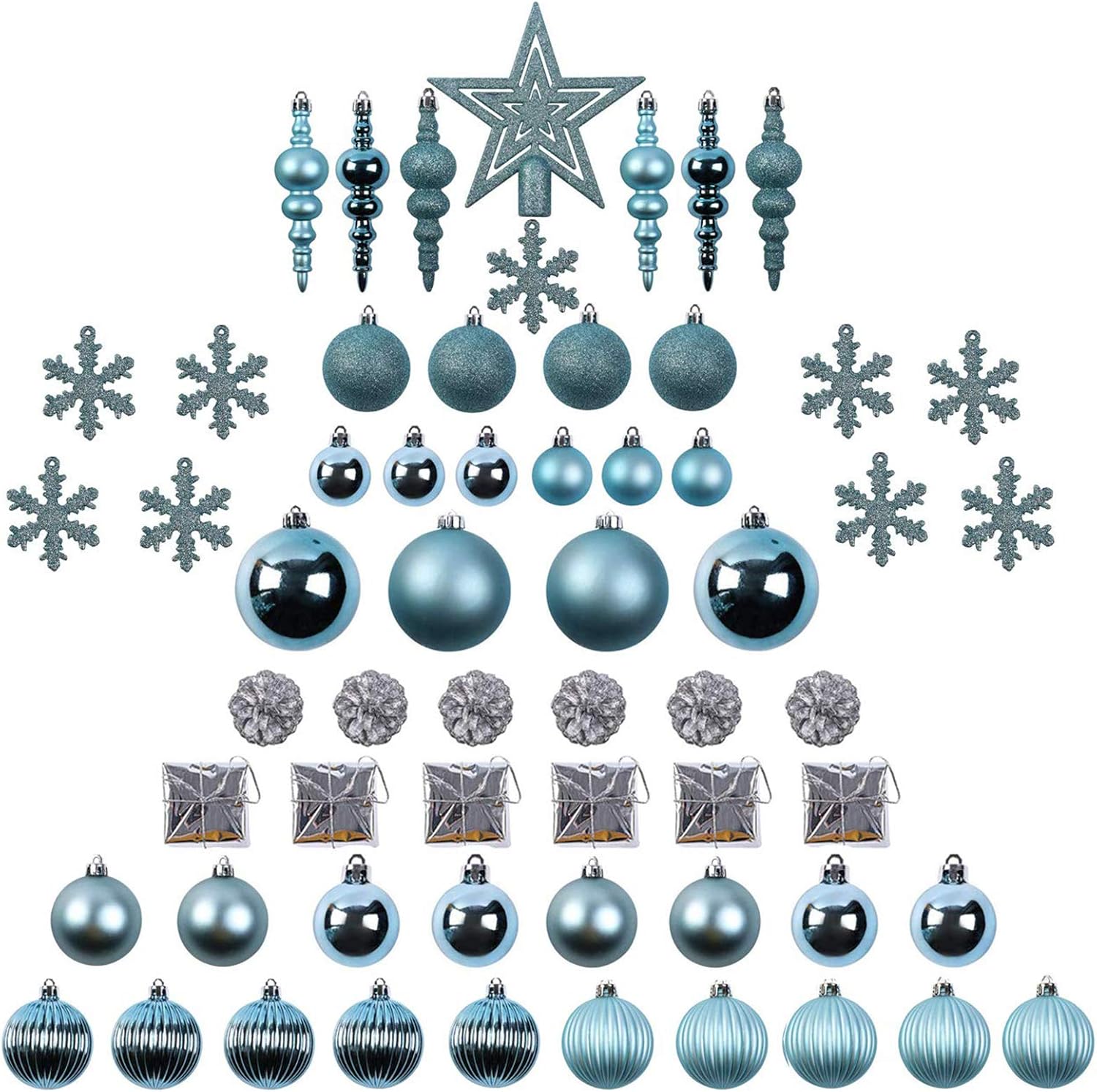 Ornaments - Sunnyglade 60ct Blue Christmas Tree Ball Ornaments Set Shatterproof Christmas Bling-Bling Hanging Decoration with Hand-held Gift Package for Xmas Tree Holiday Wedding Party