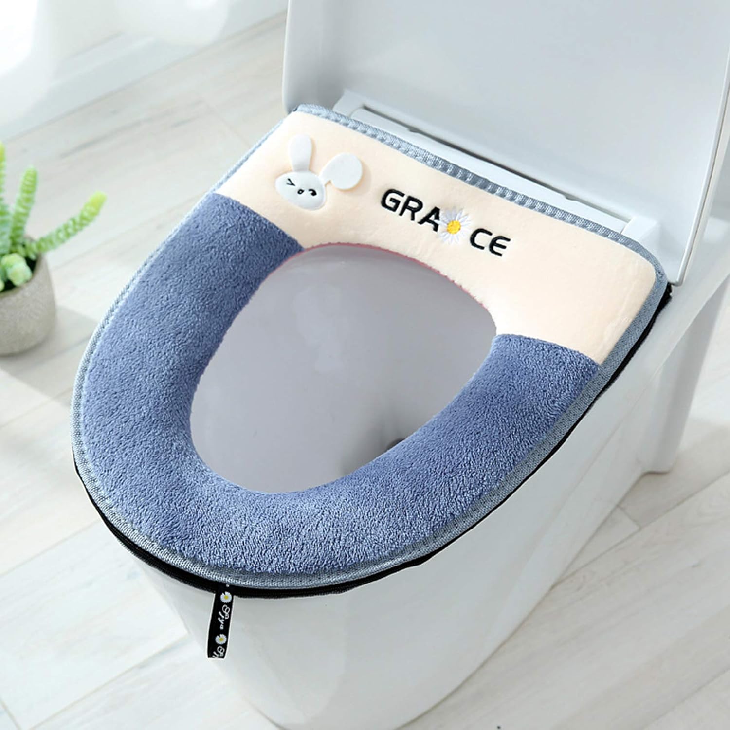 Plush Toilet Seat Cover, Washable Cloth Cushion Toilet Seat, Soft Plush Bathroom