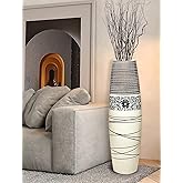 POPGRAT Tall Floor Vase 32 inches, Thick Ceramic Large Rustic Vases for Home Decor Living Room, Boho Textured Decorative Vases Wide Mouth Opening Corner Vase for Flowers Stems