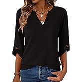 Kistore Womens 3/4 Length Sleeve Tunic Tops Casual V Neck Shirts Business Work Blouses Trendy Flowy Tees