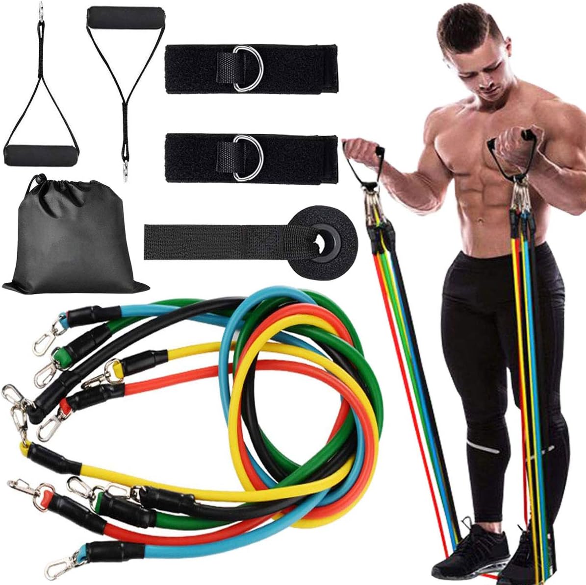 Resistance Bands Set, Exercise Bands Stretch with Door Anchor, Handles, Legs Ankle Straps for Resistance Training, Physical Therapy, Home Workouts Yoga, Pilates Workout Bands Fitness Home Set