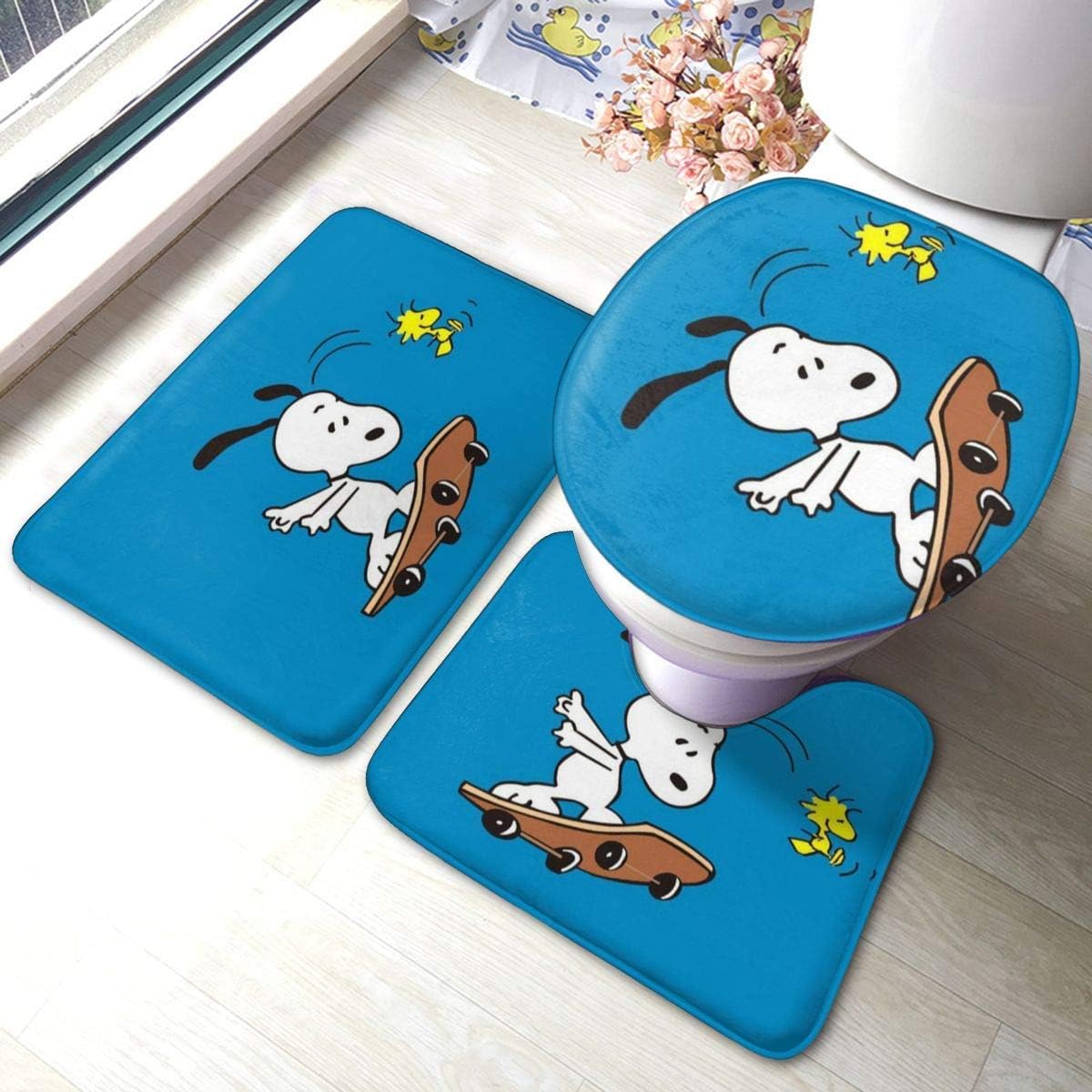 milkcolor Skateboard Snoopy Bathroom Rug, Non Slip Bath Mat + UShaped