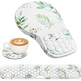 EYROZILL 3 in 1 Ergonomic Mouse Pad and Keyboard Wrist Rest, Cute Mouse Pad with Wrist Support Massage Design, Non-Slip Wrist Pad for Mouse, Desk Mouse Set (Green Plant)