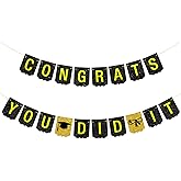 Congrats You Did It Banner Congrats Grad High School College Graduation Party Decorations Black Gold Glitter Educated AF Graduation Party Supplies
