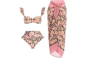 NAPOO Women One Piece Swimsuit with Beach Cover Up Wrap Skirt Set Floral Print Bikini Tummy Control Two Piece Bathing Suit