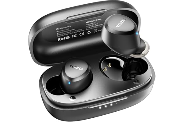 TOZO A1 Mini Wireless Earbuds Bluetooth 5.3 in Ear Light-Weight Headphones Built-in Microphone, IPX5 Waterproof, Immersive Premium Sound Long Distance Connection Headset with Charging Case, Black