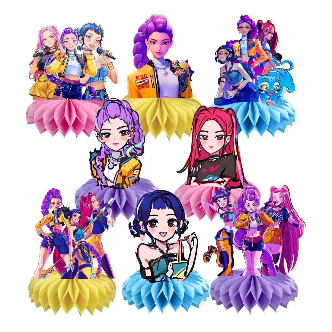 Photo 1 of *MINOR DAMAGE - USED*
8Pcs Demon Movie Hunters Honeycomb Table Centerpiece,Demon Movie Hunters Birthday Party Supplies Table Decorations for Kids Party Decorations