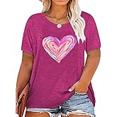 Plus Size Valentines Shirts Womens Cute Love Heart Graphic Print Tee Casual Valentine Short Sleeve Shirt Tops
