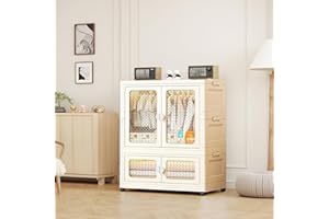 Garvee 2 Tier Baby Wardrobe Closet with Transparent Doors, Collapsible Storage Bins with Wheels-for Baby pet Clothes Daily Ne