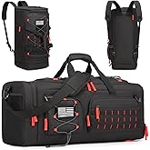 BISKLNDN Gym Bag for Men and Women, 50L Extra Large Duffle Bag, 3-in-1 Travel Sports Duffel Bags with Shoe & Laptop Compartment for Overnight Weekender Gym Traveling Workout Deployment, Black+Red