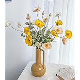 QenyiHPD Poppy Artificial Flowers and Eucalyptus Stems, Fake White Yellow Stems for Vase, Silk Flowers Arrangement for Wedding Party Farmhouse Home Office Table Centerpieces Decorations
