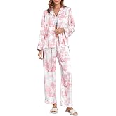 Brosloth Women's Silk Satin Pajamas Long Sleeve Button Up Loungewear Set | Button Down Animal Print Pajamas, Ladies Fancy Pajama sets, Two Piece Lounge Set, Notch Collar Lightweight Sleepwear, Gift