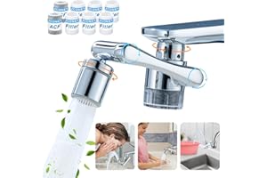 ZCONIEY 1080°Swivel Filter Faucet Extender Aerator - 8 Pcs Replacement Water Filter, 1080°+360°Rotating Robotic Arm 2 Mode Splash Filter, Solid Brass Faucet Sprayer Universal For Bathroom Kitchen Laundry Sink